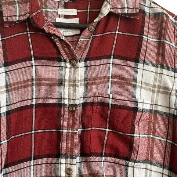 American Eagle Women Flannel Top M Red Plaid Cabincore Casual Button Up Grunge - Picture 8 of 13